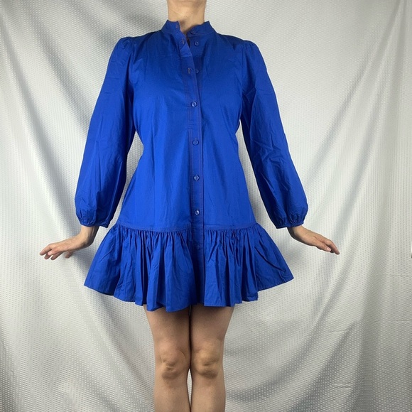 NWT Zara ruffled Button down Royal Blue Dress - Picture 1 of 16